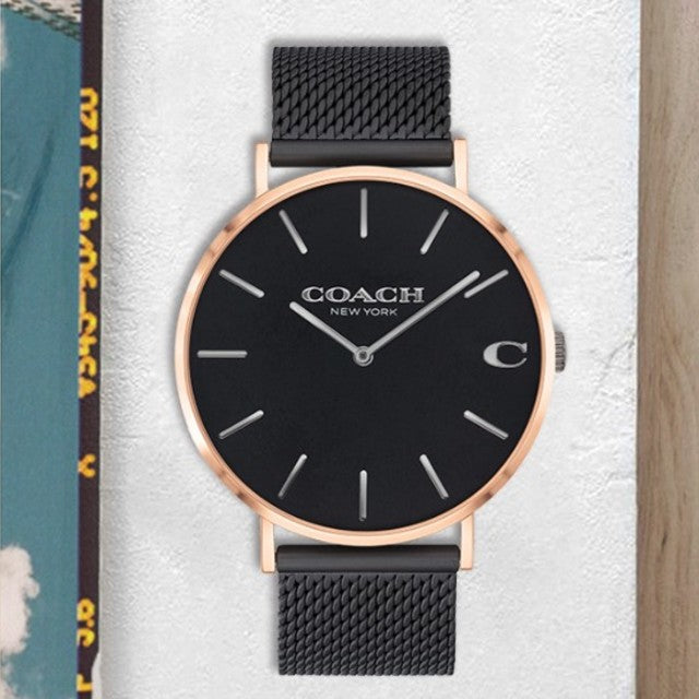 Coach Charles Black Ion Dial Black Mesh Bracelet Watch for Men - 14602470 Buy Now By Coach