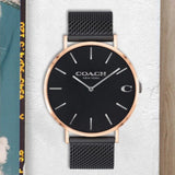 Coach Charles Black Ion Dial Black Mesh Bracelet Watch for Men - 14602470 Buy Now By Coach