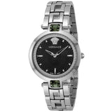 Versace Crystal Gleam Guilloche Black Dial Silver Steel Strap Watch for Women - VAN030016 Buy Now By Versace