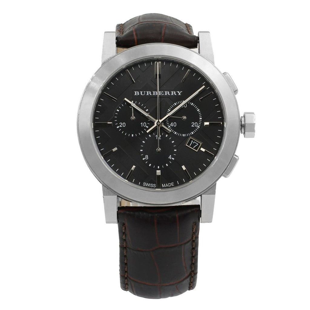 Burberry The City Chronograph Black Dial Black Leather Strap Watch for Men - BU9356 Buy Now By Burberry