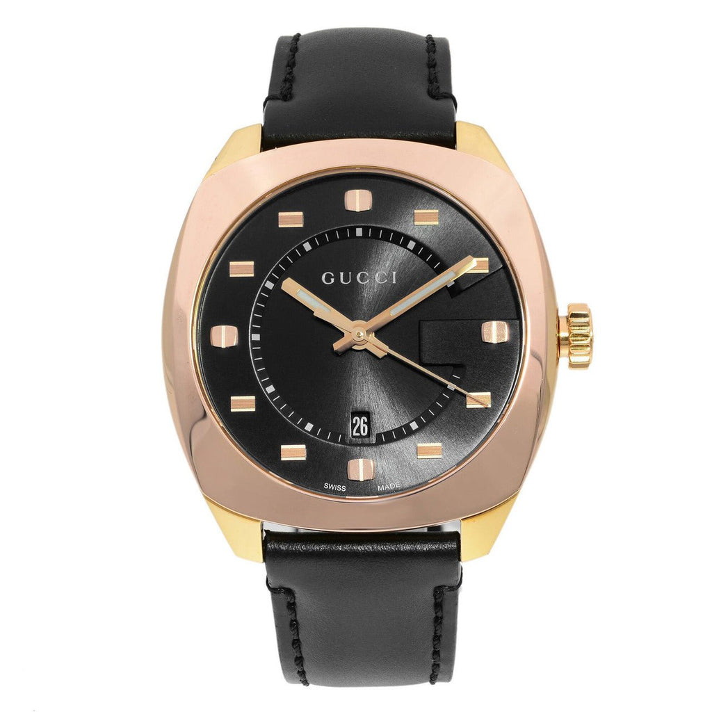 Gucci GG2570 Quartz Black Dial Black Leather Strap Watch For Men - YA142309 Buy Now By Gucci