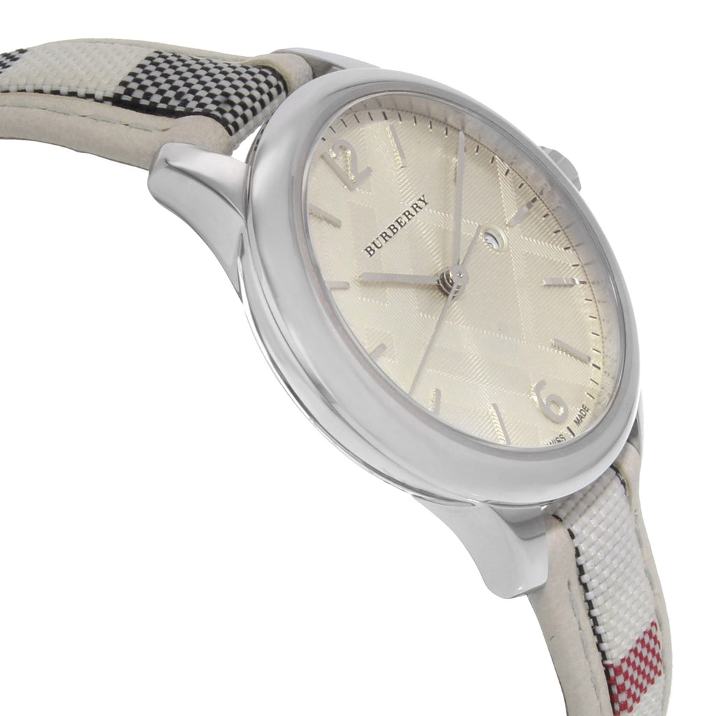 Burberry The Classic Guilloche Silver Dial Grey Leather Strap Watch for Women - BU10113 Buy Now By Burberry