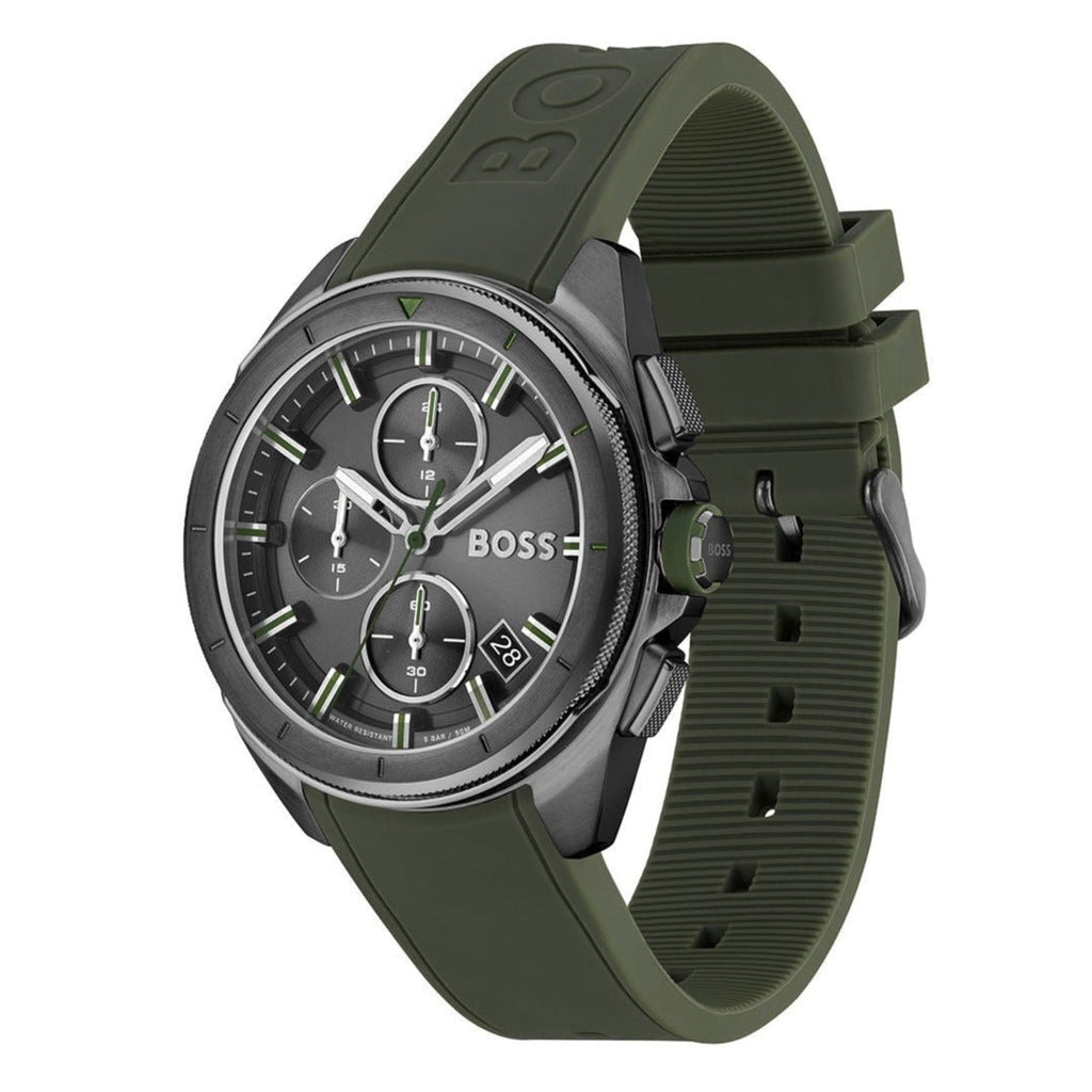 Hugo Boss Volane Chronograph Grey Dial Green Rubber Strap Watch For Men - 1513952 Buy Now By Hugo Boss