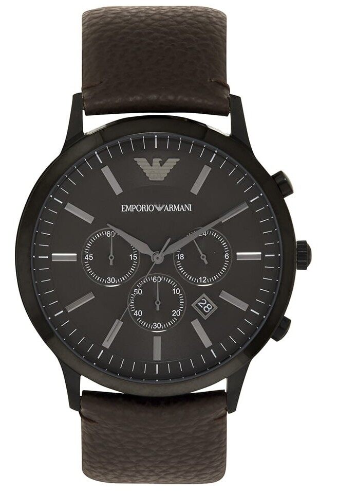 Emporio Armani Sportivo Black Dial Brown Leather Strap Watch For Men - AR2462 Buy Now By Emporio Armani