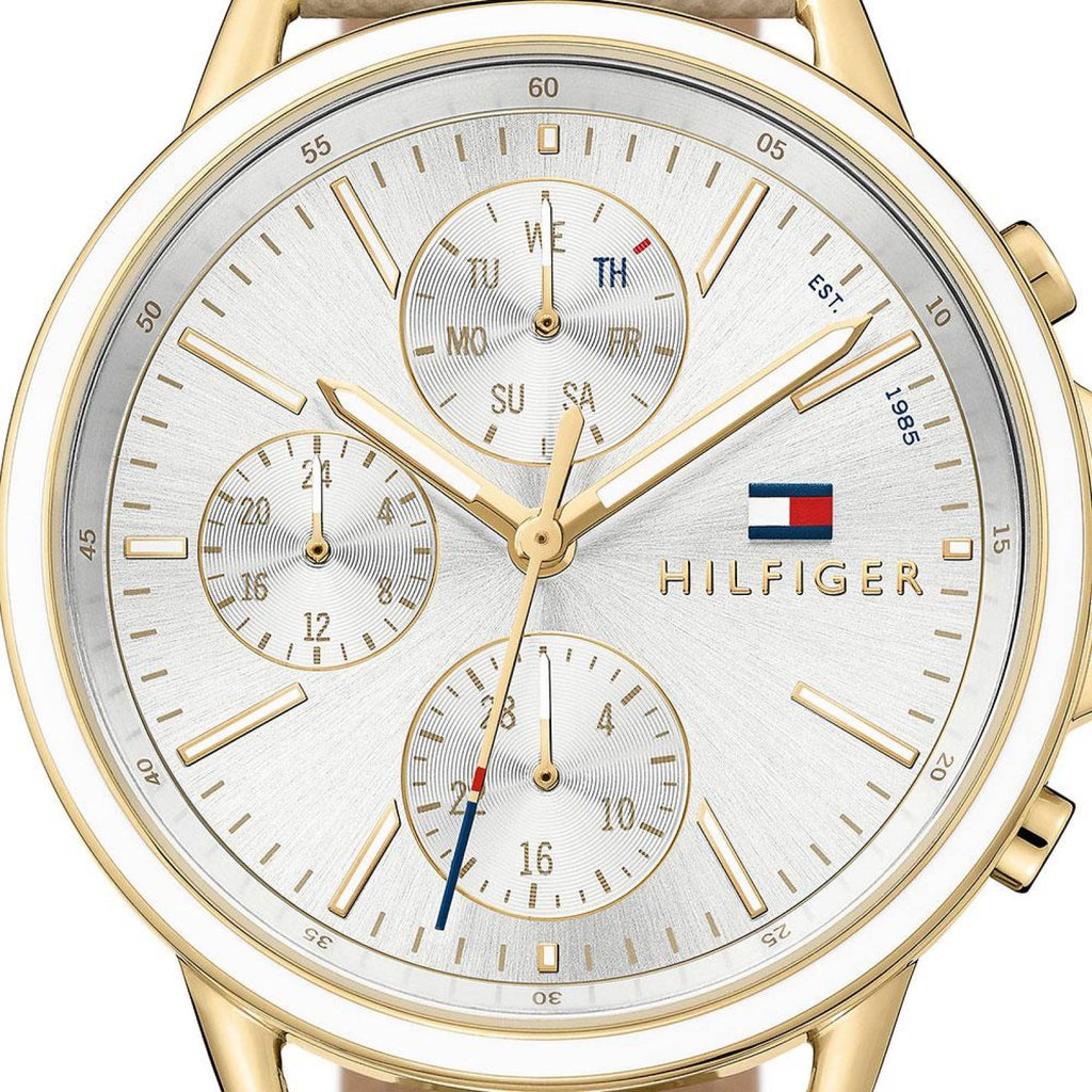 Tommy Hilfiger Carly Silver Dial Cream Leather Strap Watch for Women - 1781790 Buy Now By Tommy Hilfiger