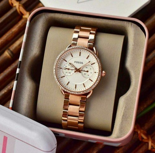 Fossil Tailor Rose Gold Dial Rose Gold Steel Strap Watch for Women - ES4264 Buy Now By Fossil