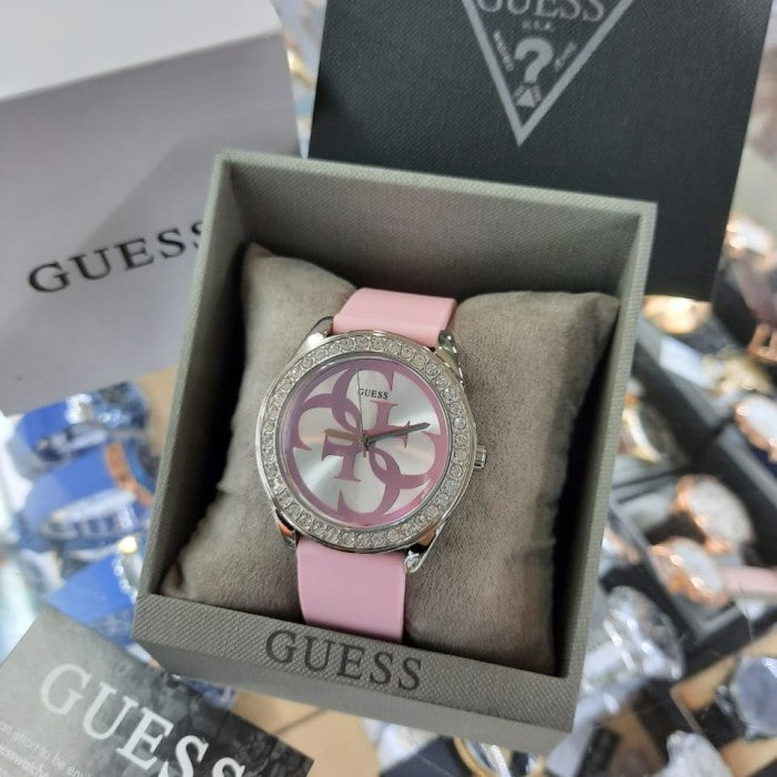 Guess G-Twist Diamonds Silver Dial Pink Rubber Strap Watch for Women - W1240L1 Buy Now By Guess