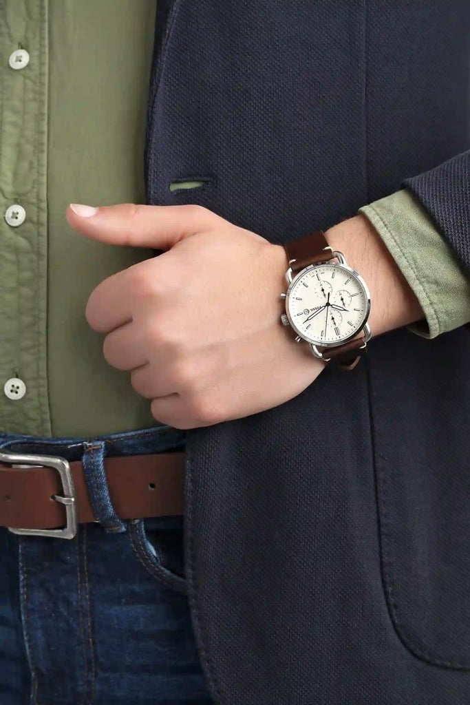 Fossil The Commuter White Dial Brown Leather Strap Watch for Men - FS5402 Buy Now By Fossil