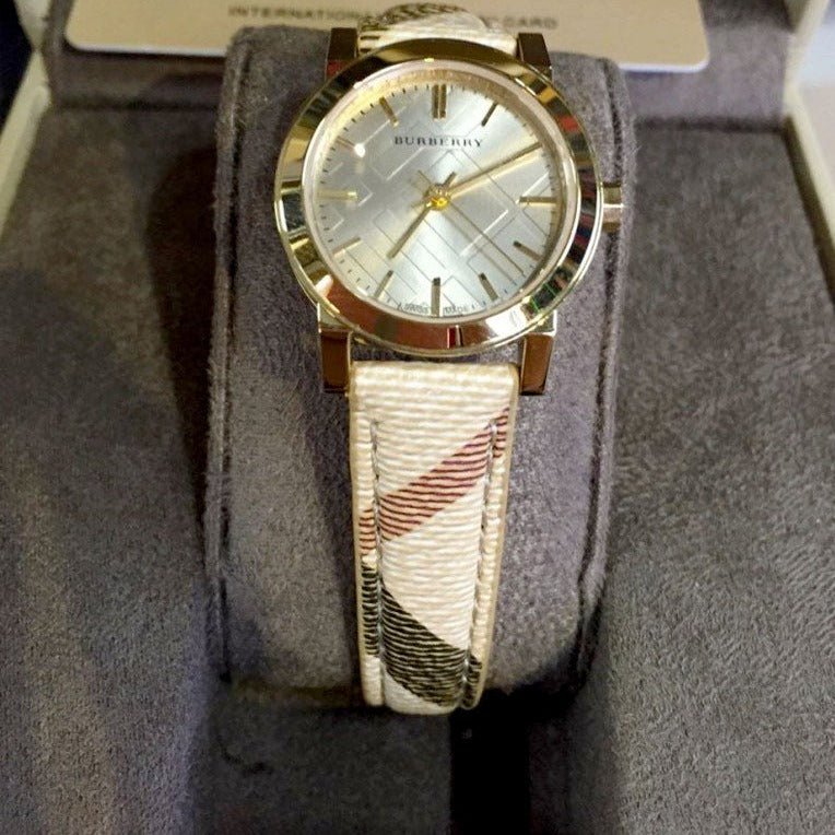 Burberry The City Gold Dial Haymarket Brown Leather Strap Watch for Women - BU9219 Buy Now By Burberry