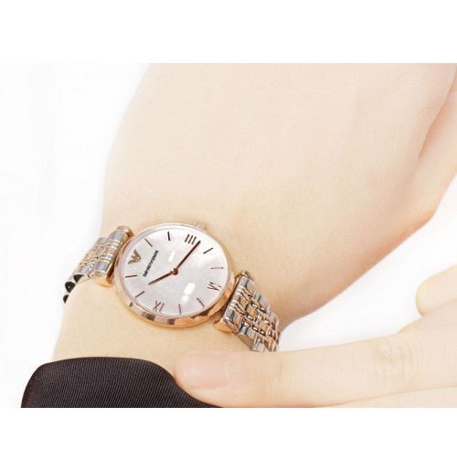 Emporio Armani T Bar Gianni Classic Mother Of Pearl Dial Two Tone Steel Strap Watch For Women - AR1683 Buy Now By Emporio Armani