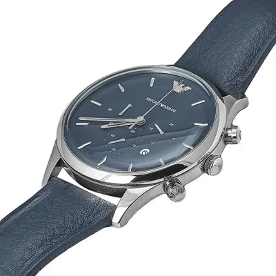 Emporio Armani Lambda Chronograph Blue Dial Blue Leather Strap Watch For Men - AR11018 Buy Now By Emporio Armani