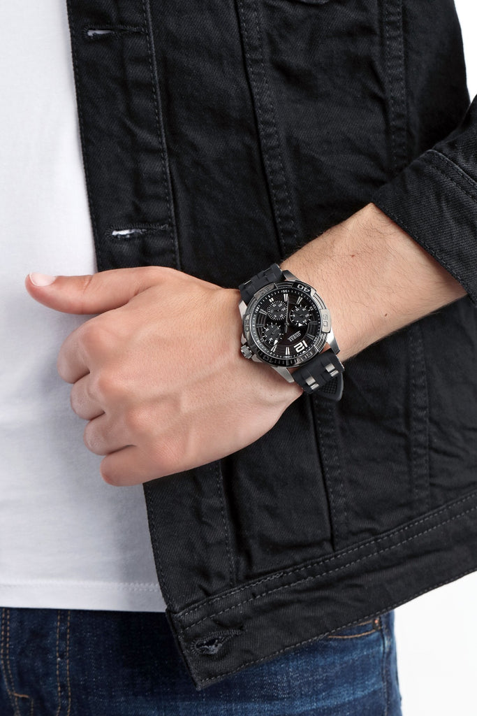 Guess Oasis Black Dial Black Rubber Strap Watch for Men - W0366G1 Buy Now By Guess