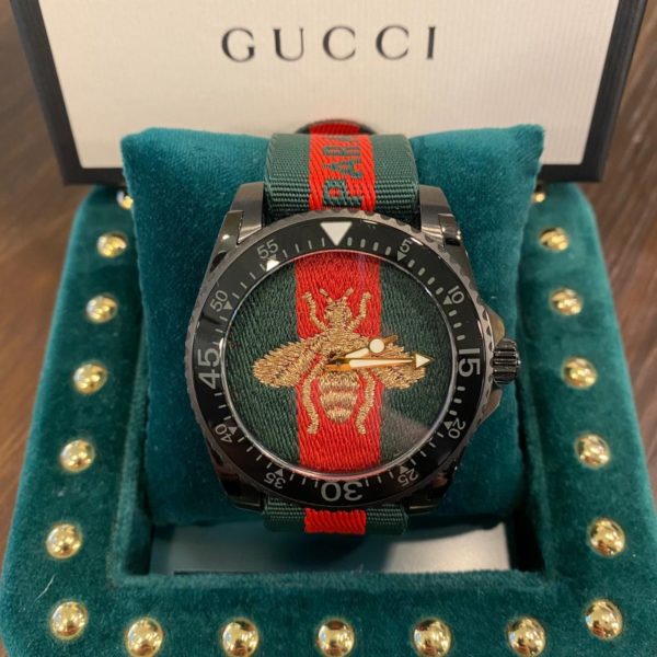 Gucci Dive Green & Red Dial Green & Red Nylon Strap Watch For Men - YA136216 Buy Now By Gucci
