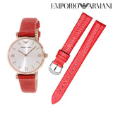 Emporio Armani Gianni T Bar Silver Dial Red Leather Strap Watch For Women - AR1876 Buy Now By Emporio Armani