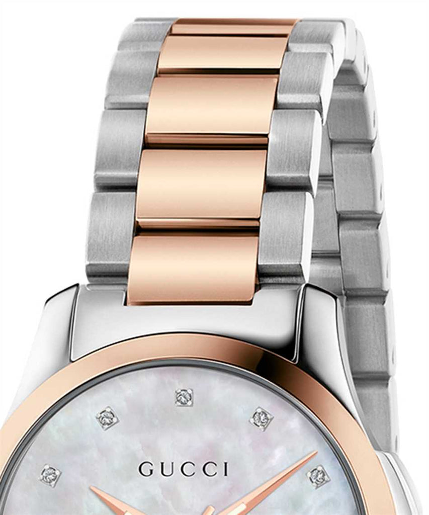 Gucci G Timeless Diamonds Mother of Pearl Dial Two Tone Steel Strap Watch For Women - YA126544 Buy Now By Gucci
