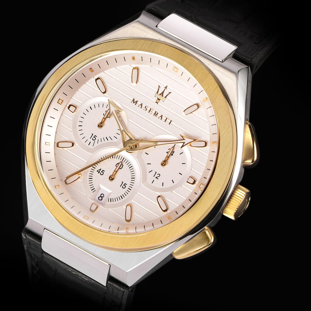 Maserati Triconic Chronograph White Dial Black Leather Strap Watch For Men - R8871639004 Buy Now By Maserati