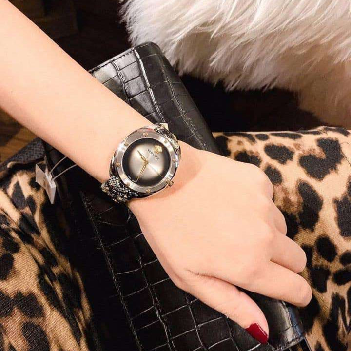 Versace Shadov Quartz Silver Dial Snakeskin Green Leather Strap Watch for Women - VEBM00718 Buy Now By Versace