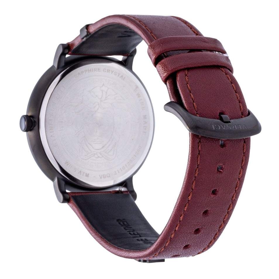 Versace V-Circle Manifesto Black Dial Maroon Leather Strap Watch for Men - VBQ040017 Buy Now By Versace