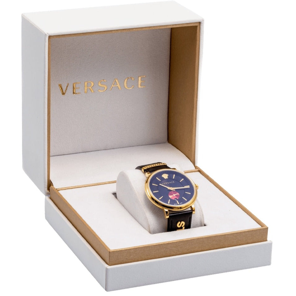 Versace V-Circle Manifesto Edition Black Dial Black Leather Strap Watch for Men - VBQ050017 Buy Now By Versace