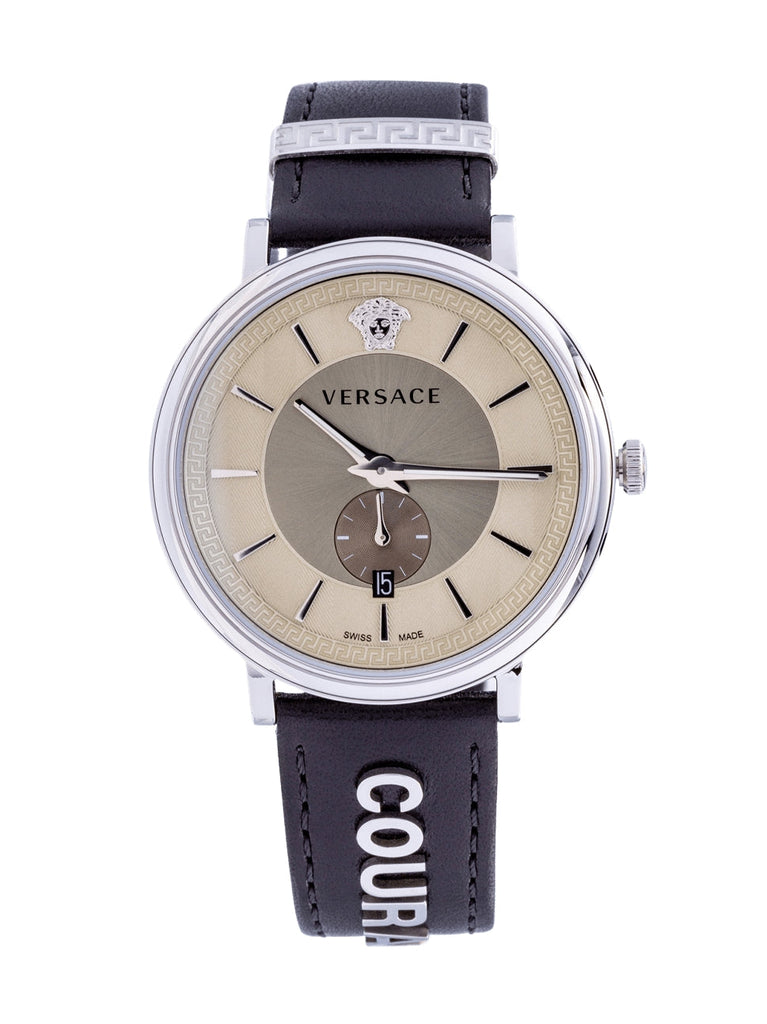 Versace V-Circle Black Manifesto Courage Quartz Silver Dial Black Leather Strap Watch for Men - VBQ080017 Buy Now By Versace