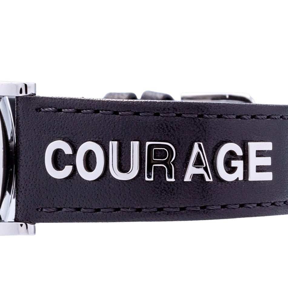 Versace V-Circle Black Manifesto Courage Quartz Silver Dial Black Leather Strap Watch for Men - VBQ080017 Buy Now By Versace