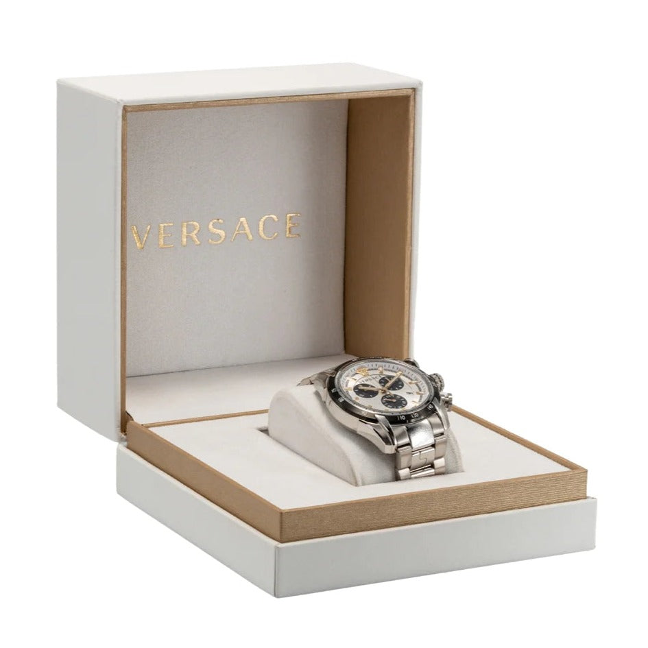 Versace V-Ray Chronograph Quartz Silver Dial Silver Steel Strap Watch For Men - VE2I00321 Buy Now By Versace