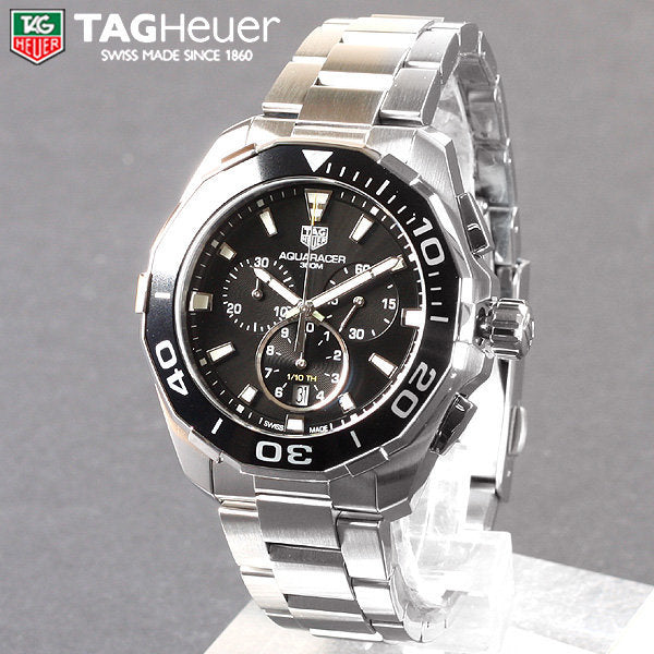 Tag Heuer Aquaracer Quartz Chronograph Black Dial Silver Steel Strap Watch for Men - CAY111A.BA0927 Buy Now By Tag Heuer