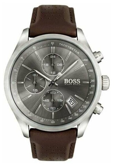 Hugo Boss Grand Prix Grey Dial Brown Leather Strap Watch for Men - 1513476 Buy Now By Hugo Boss