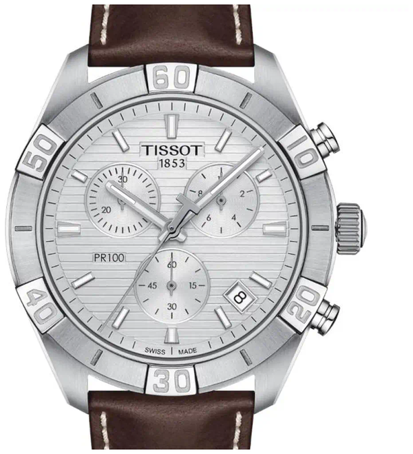 Tissot PR 100 Sport Quartz Chronograph Silver Dial Brown Leather Strap Watch For Men - T101.617.16.031.00 Buy Now By Tissot