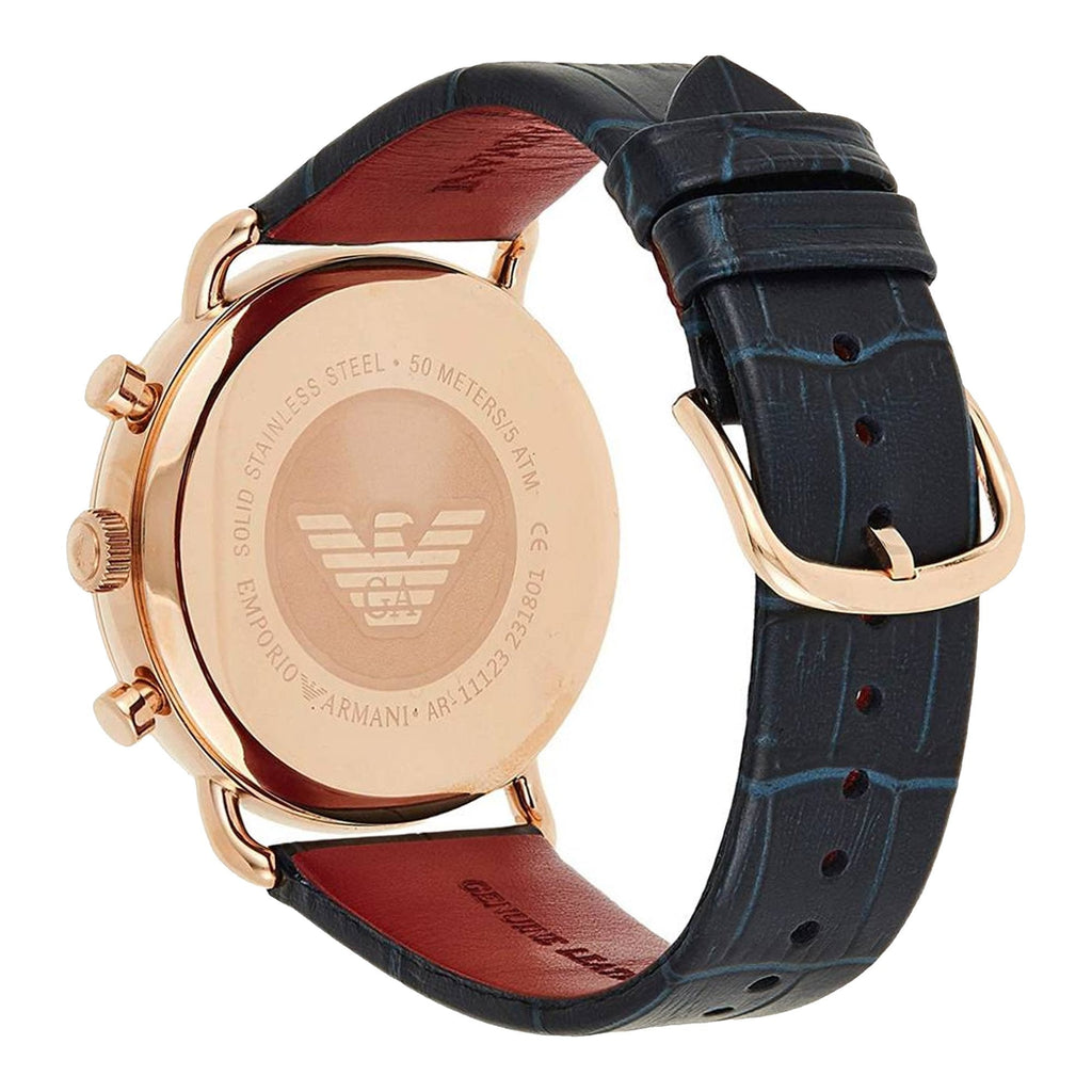 Emporio Armani Aviator Silver Dial Blue Leather Strap Watch For Men - AR11123 Buy Now By Emporio Armani