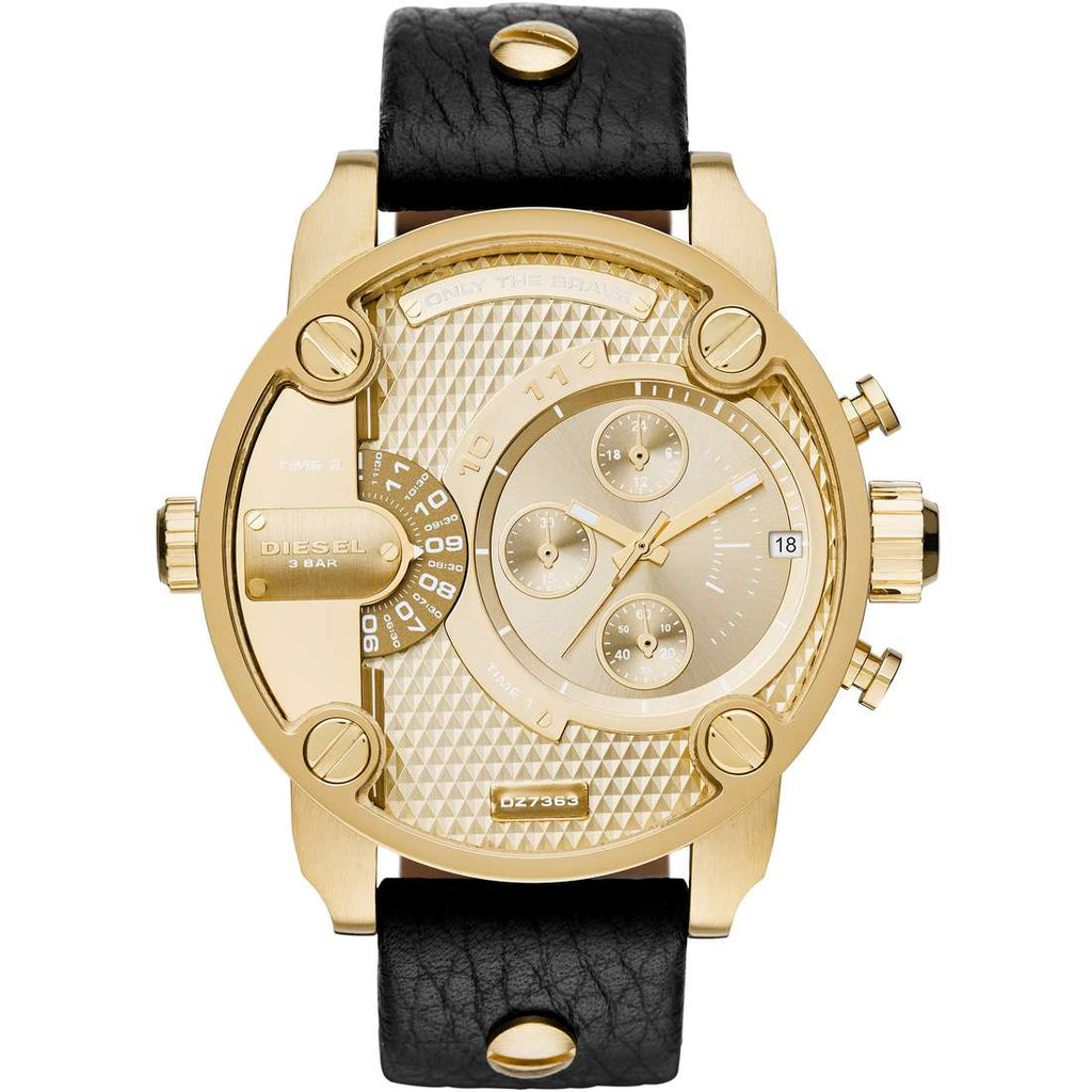 Diesel Mr Daddy Gold Dial Black Leather Strap Watch For Men - DZ7363 Buy Now By Diesel