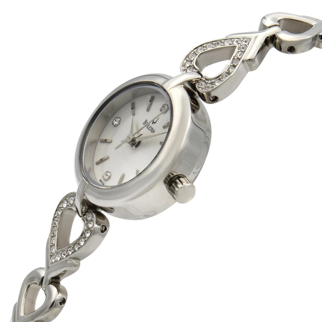 Bulova Crystals White Dial Silver Steel Strap Watch for Women - 96X114 Buy Now By Bulova