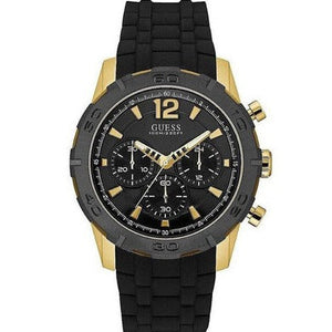 Guess Caliber Chronograph Black Dial Black Rubber Strap Watch for Men - W0864G3 Buy Now By Guess