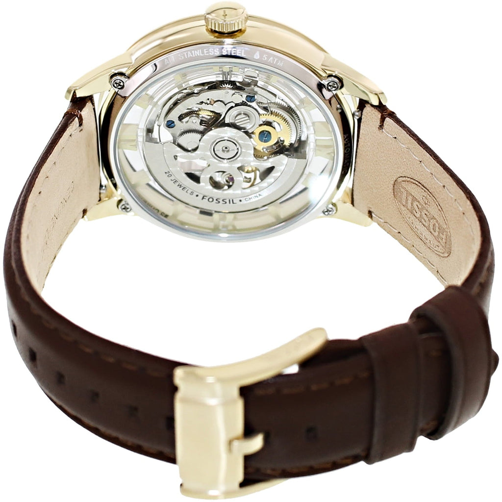 Fossil Townsman Automatic Skeleton Gold Dial Brown Leather Strap Watch for Men - ME3043 Buy Now By Fossil