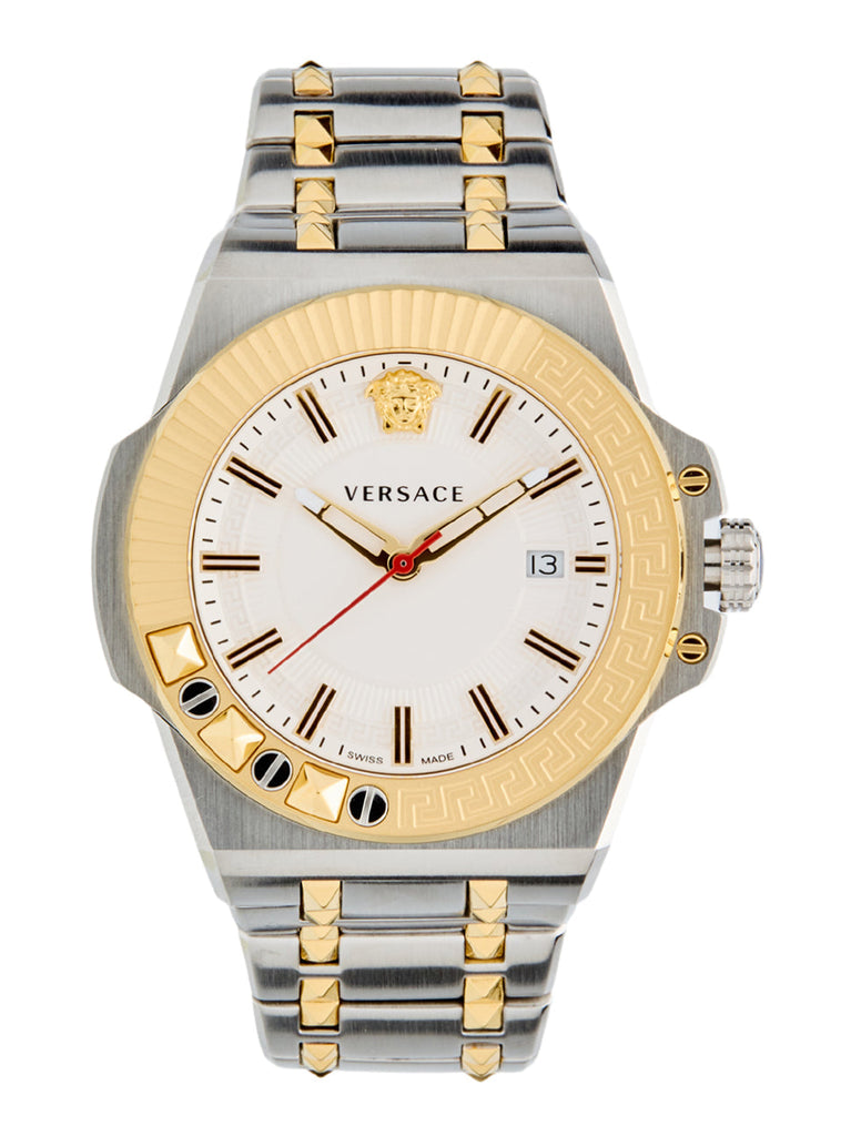 Versace Chain Reaction Quartz White Dial Two Tone Steel Strap Watch for Men - VEDY00519 Buy Now By Versace