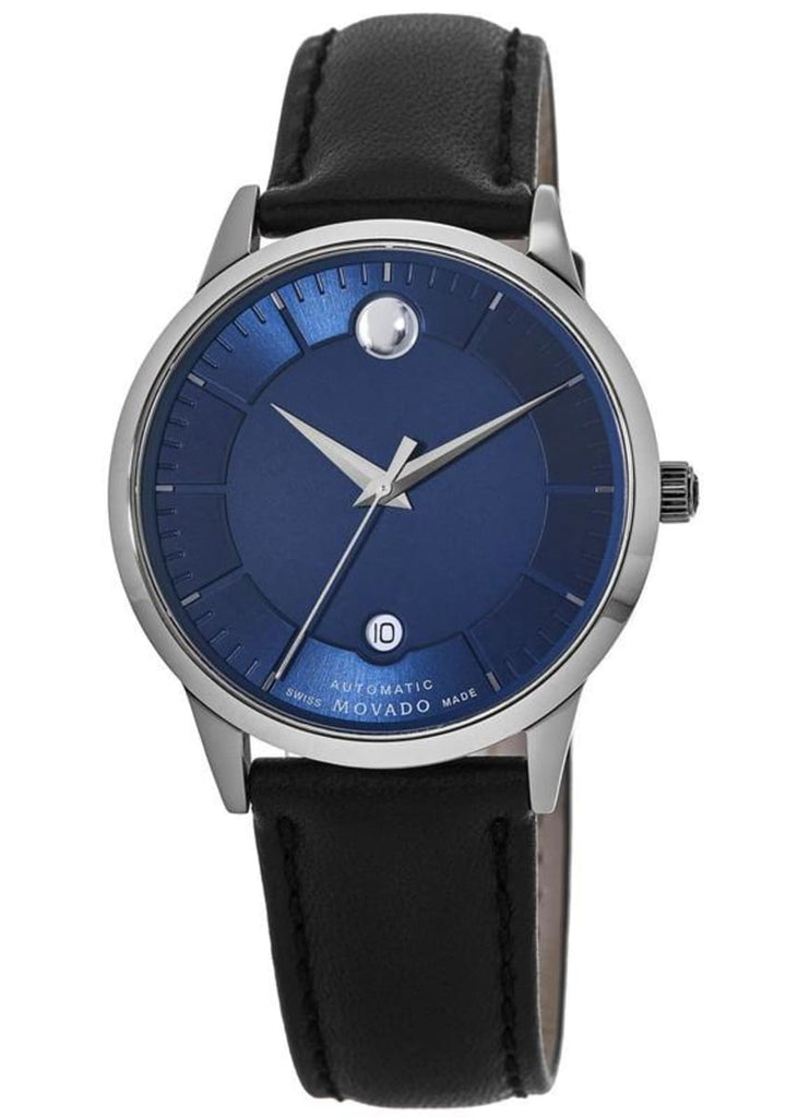 Movado 1881 Automatic Blue Dial Black Leather Strap Watch For Men - 606874 Buy Now By Movado