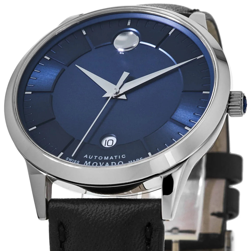 Movado 1881 Automatic Blue Dial Black Leather Strap Watch For Men - 606874 Buy Now By Movado