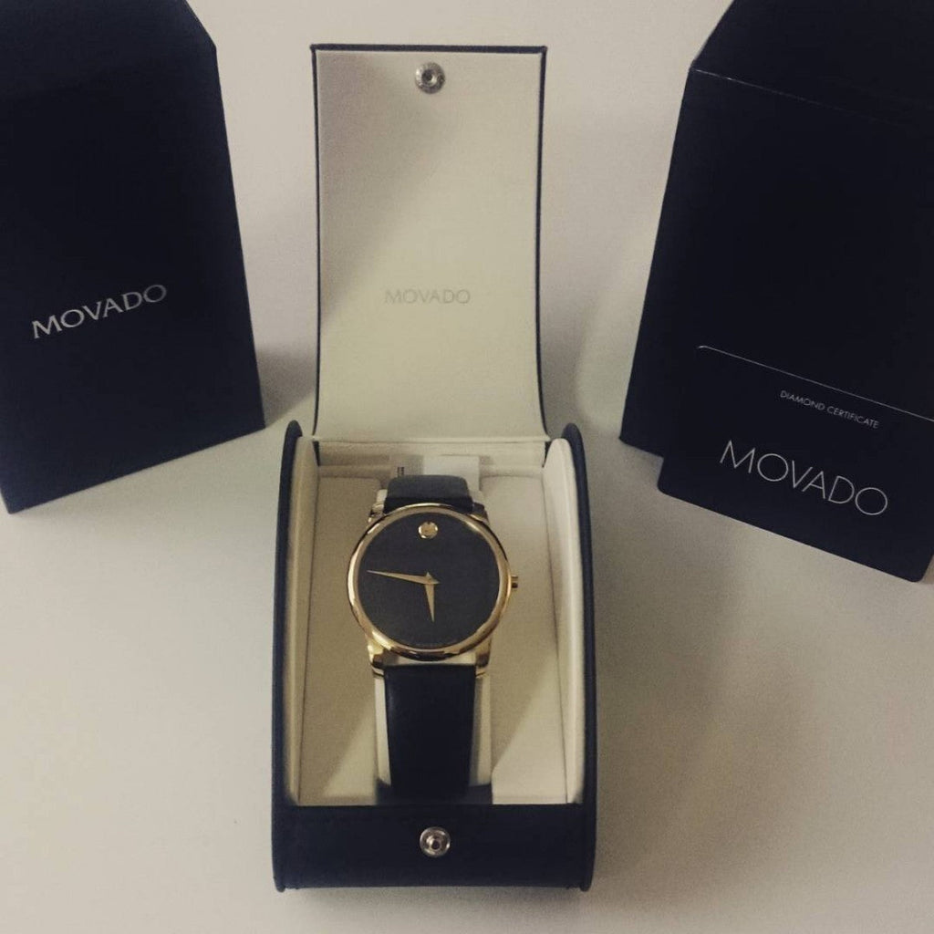 Movado Museum Black Dial Black Leather Strap Watch For Men - 606876 Buy Now By Movado
