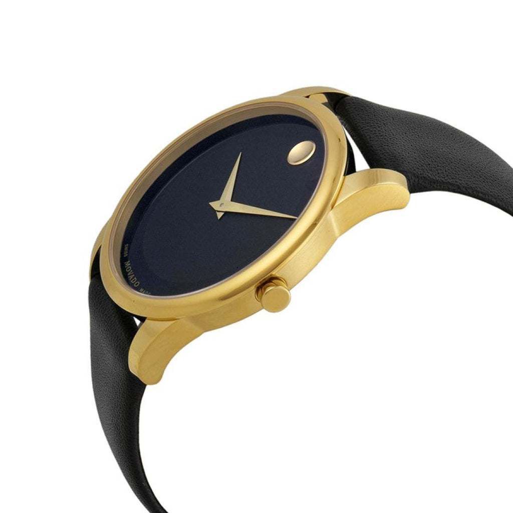 Movado Museum Black Dial Black Leather Strap Watch For Men - 606876 Buy Now By Movado
