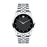 Movado Museum Diamonds Black Dial Silver Steel Strap Watch For Men - 606878 Buy Now By Movado