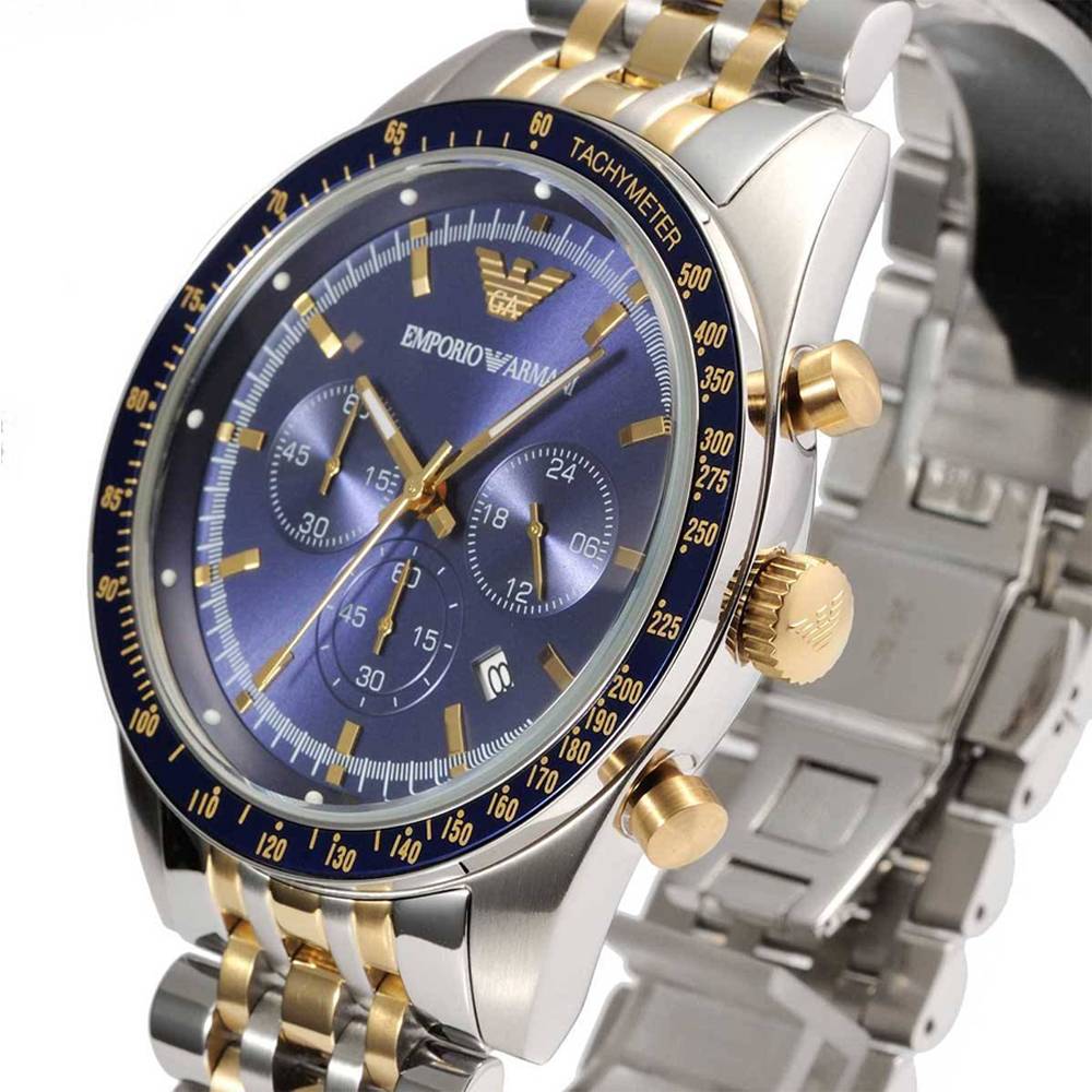 Emporio Armani Tazio Chronograph Blue Dial Two Tone Stainless Steel Watch For Men - AR6088 Buy Now By Emporio Armani