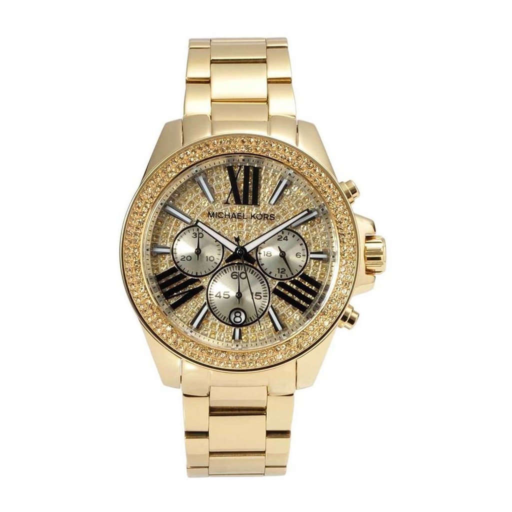 Michael Kors Wren Chronograph Crystal Pave Gold Dial Gold Steel Strap Watch for Women - MK6095 Buy Now By Michael Kors