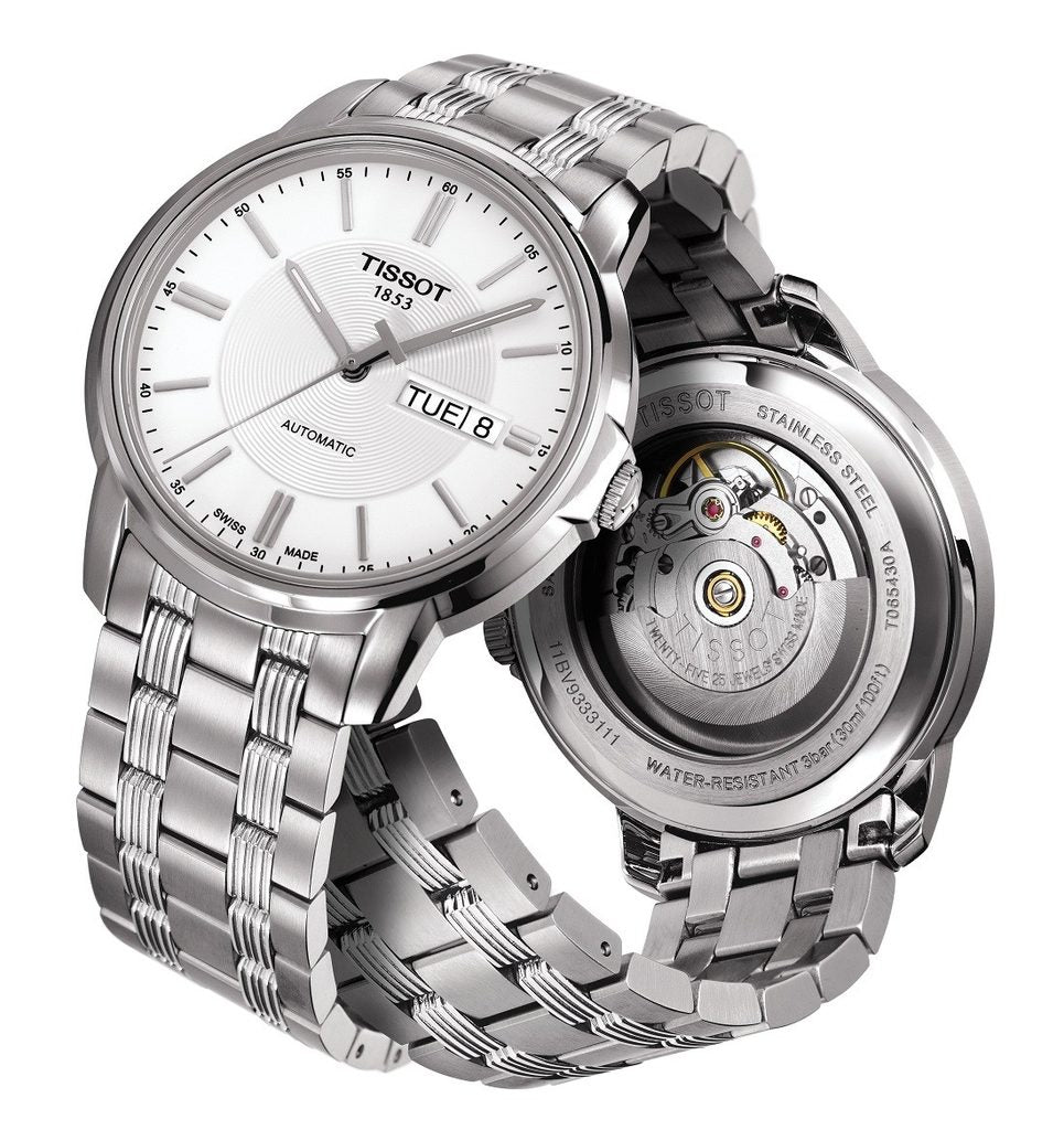 Tissot Automatics III Day Date White Dial Silver Steel Strap Watch For Men - T065.430.11.031.00 Buy Now By Tissot
