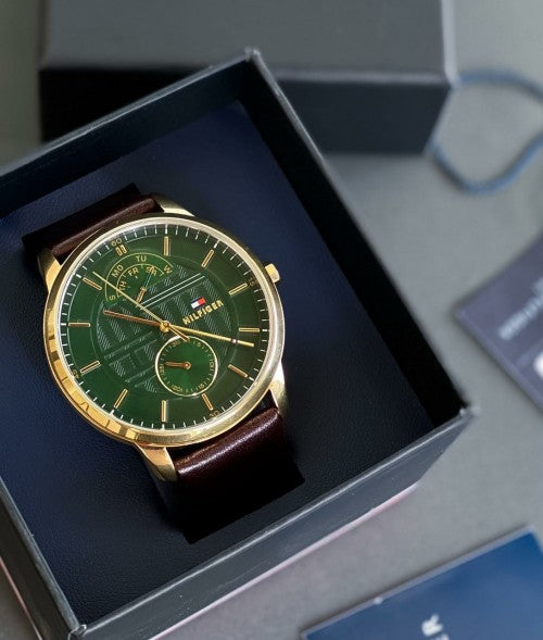 Tommy Hilfiger Hunter Green Dial Brown Leather Strap Watch for Men - 1791607 Buy Now By Tommy Hilfiger