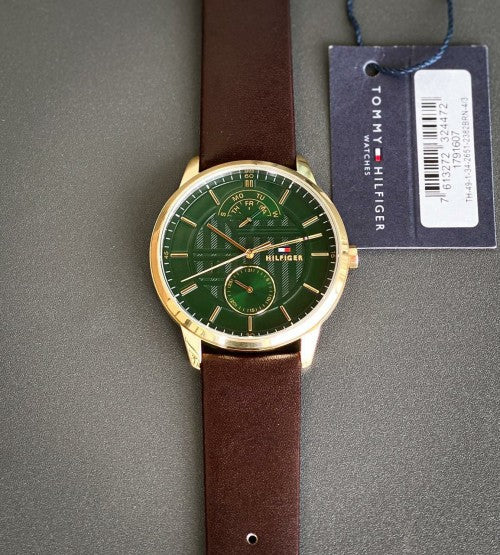 Tommy Hilfiger Hunter Green Dial Brown Leather Strap Watch for Men - 1791607 Buy Now By Tommy Hilfiger