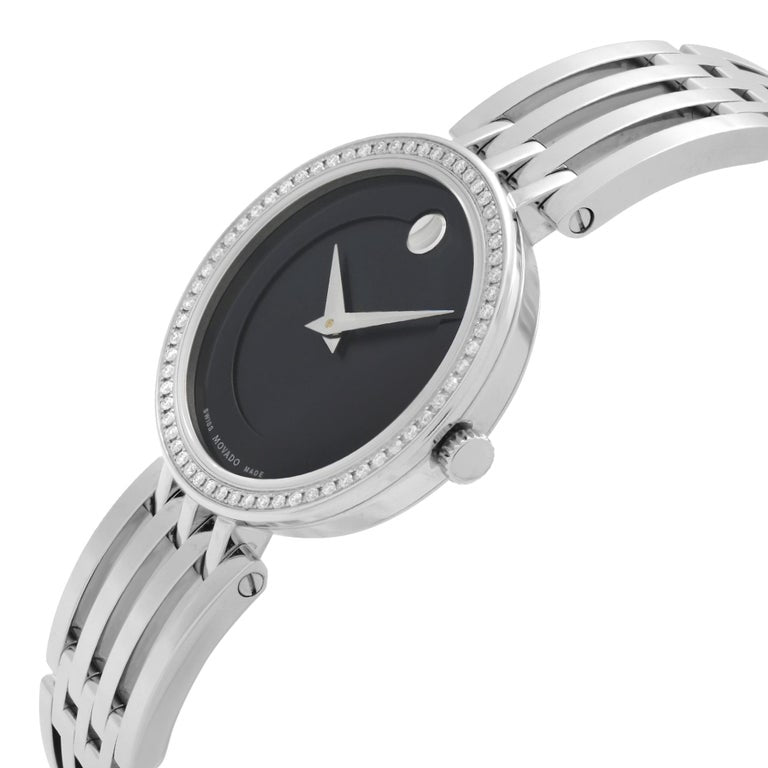 Movado Esperanza 63 Diamonds Black Dial Silver Steel Strap Watch For Women - 0607052 Buy Now By Movado