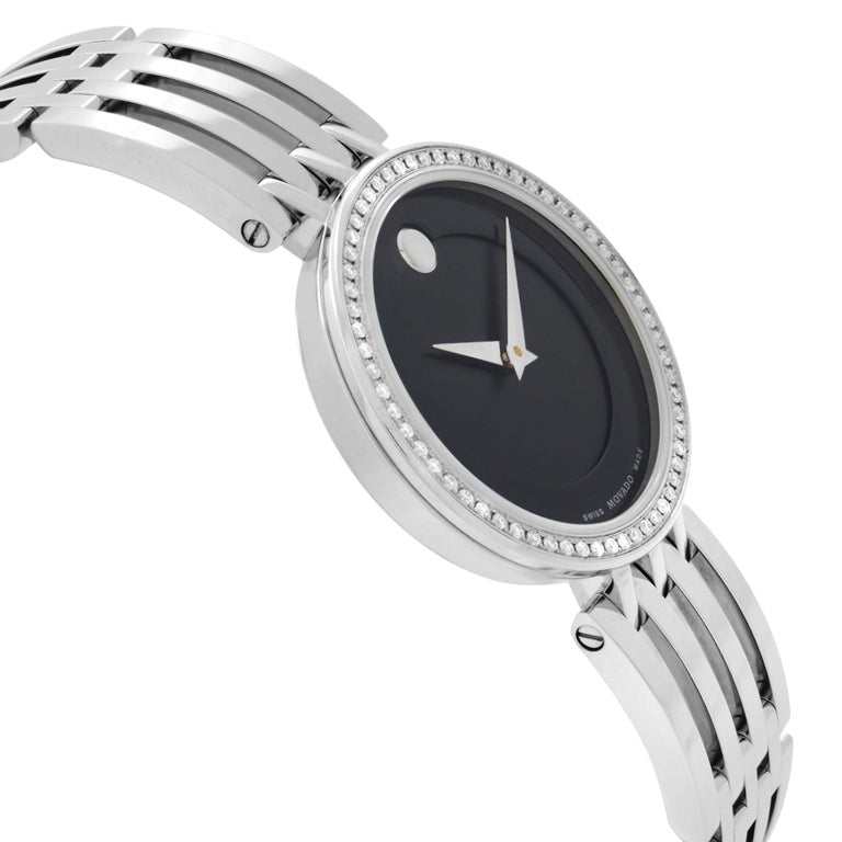 Movado Esperanza 63 Diamonds Black Dial Silver Steel Strap Watch For Women - 0607052 Buy Now By Movado