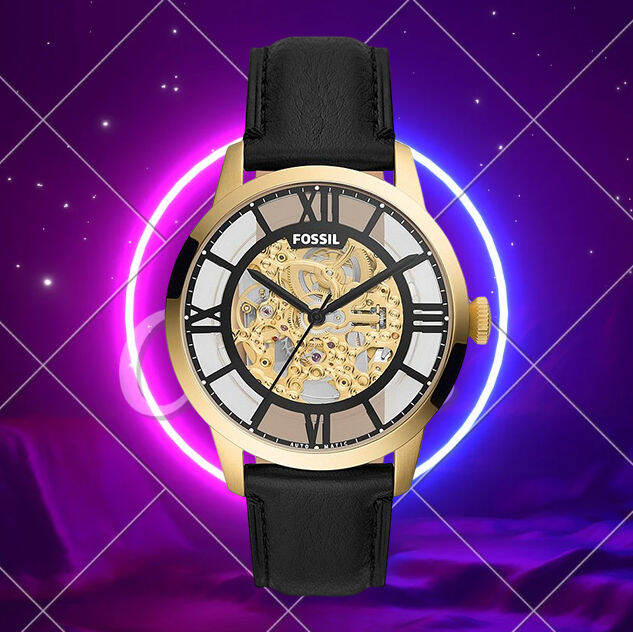 Fossil Townsman Automatic Skeleton Black Dial Black Leather Strap Watch for Men - ME3210 Buy Now By Fossil