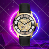 Fossil Townsman Automatic Skeleton Black Dial Black Leather Strap Watch for Men - ME3210 Buy Now By Fossil