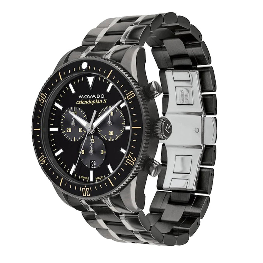 Movado Heritage Calendoplan Chronograph Black Dial Black Steel Strap Watch For Men - 3650125 Buy Now By Movado